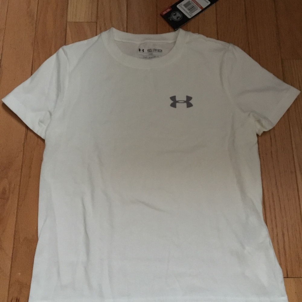 Under Armour white logo tee YXS 4-6y NWT